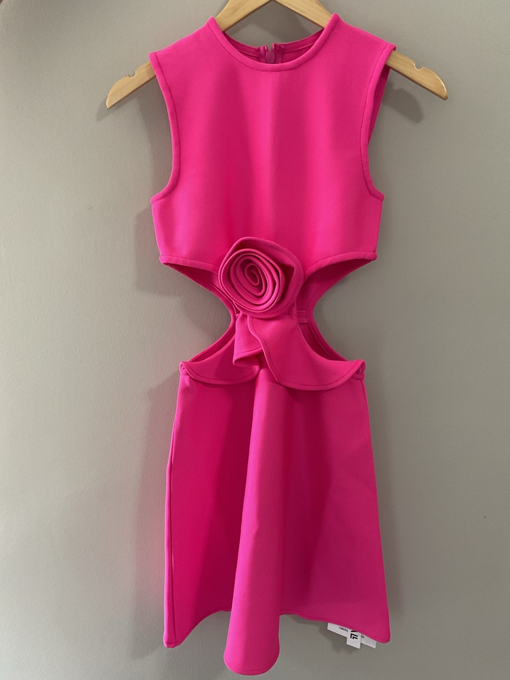 Women’s Hot Pink Cutout Party Dress with Floral Waist Detail